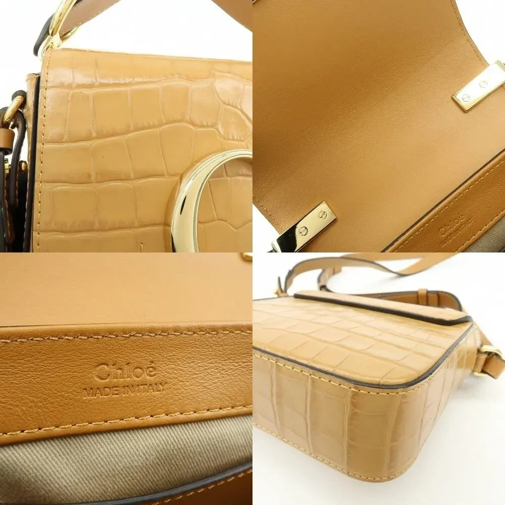 Chloe C Croc-Embossed Calfskin Handbag Beige